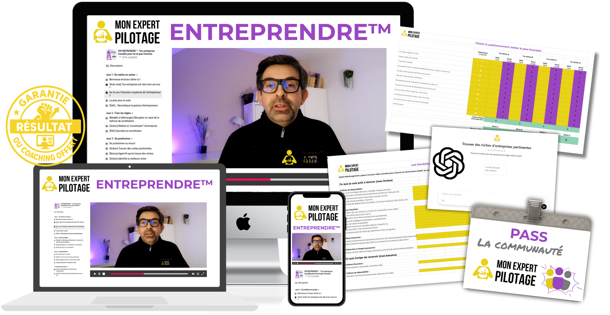 Représentation des éléments composants la formation ENTREPRENDRE™ : Ton entreprise travaille pour toi et pas l'inverse